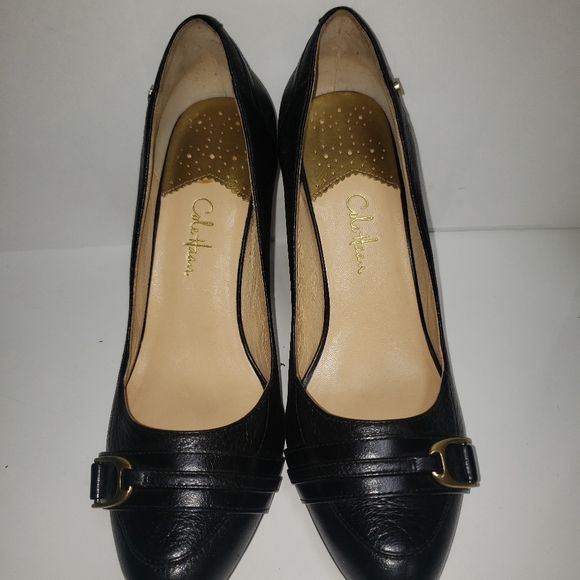 COLE Haan Black Leather Heels 8.5B - Picture 1 of 8